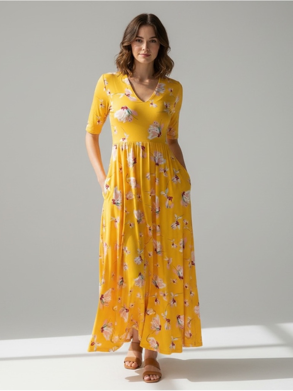 Agnes & Dora Yellow Floral Dress Extra Long Maxi
